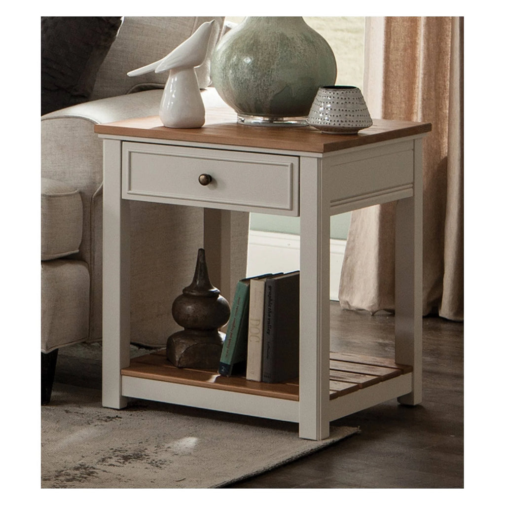 Ivory End Table with Natural Wood Top G9620