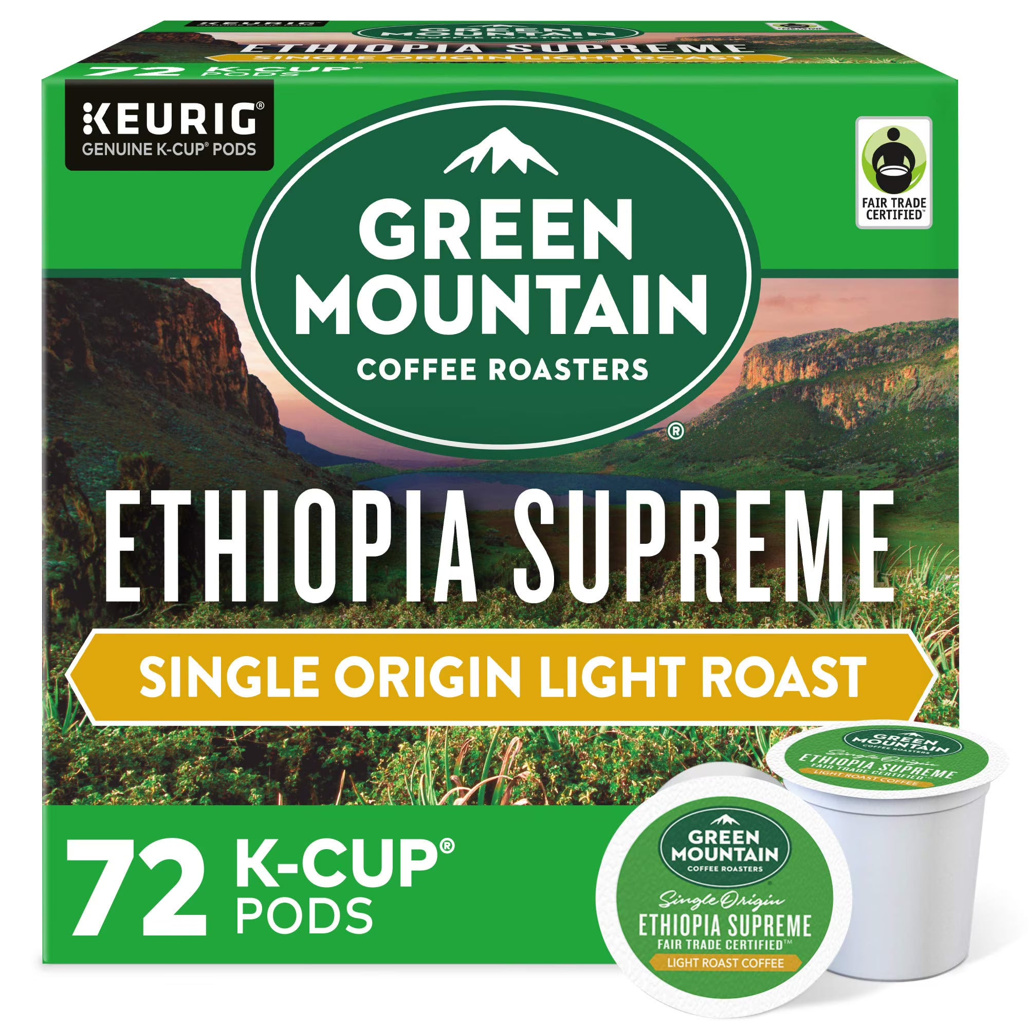 Ethiopia Supreme Light Roast Coffee K Cup Pods, 72 Count I2196