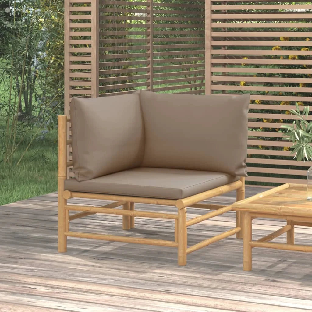 Bamboo Patio Corner Sofa with Taupe Cushions E40207