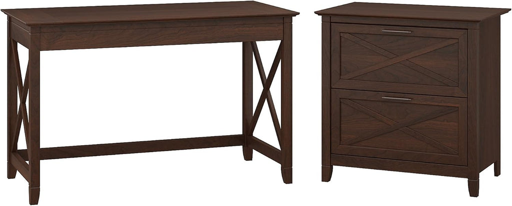 54W Computer Desk with Storage and 2 Drawer Lateral File Cabinet, Pure White Oak Y618