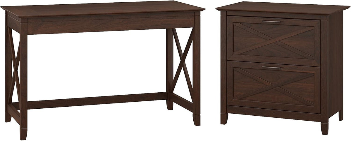 54W Computer Desk with Storage and 2 Drawer Lateral File Cabinet, Pure White Oak Y618