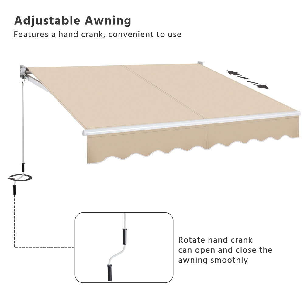 Beige Retractable Patio Sun Shade Awning with Hand Crank C832344