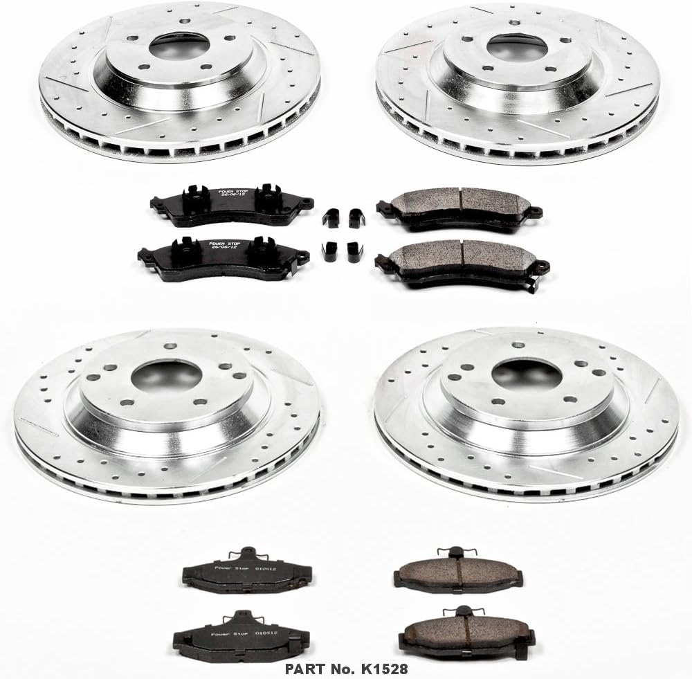Front and Rear Carbon Fiber Brake Pads with Drilled & Slotted Brake Rotors Kit I875